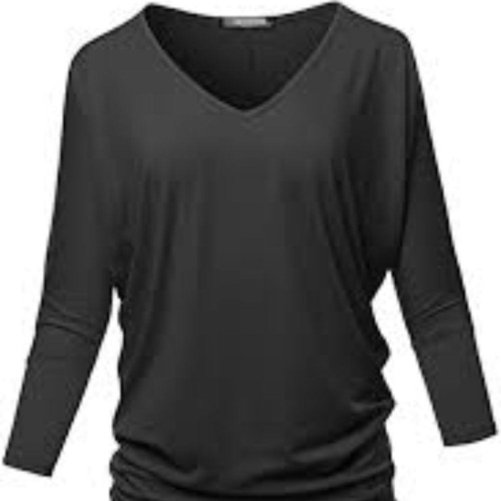 Esenchel Womens V-Neck Dolman Top 3/4 Sleeve Shirt